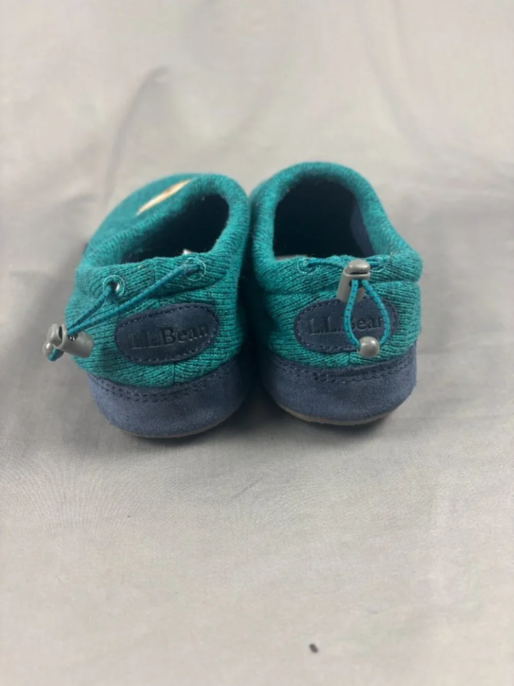 L.L. Bean Sweater Fleece Slippers Kids 5-6 Blue S'mores Motif Embroidered